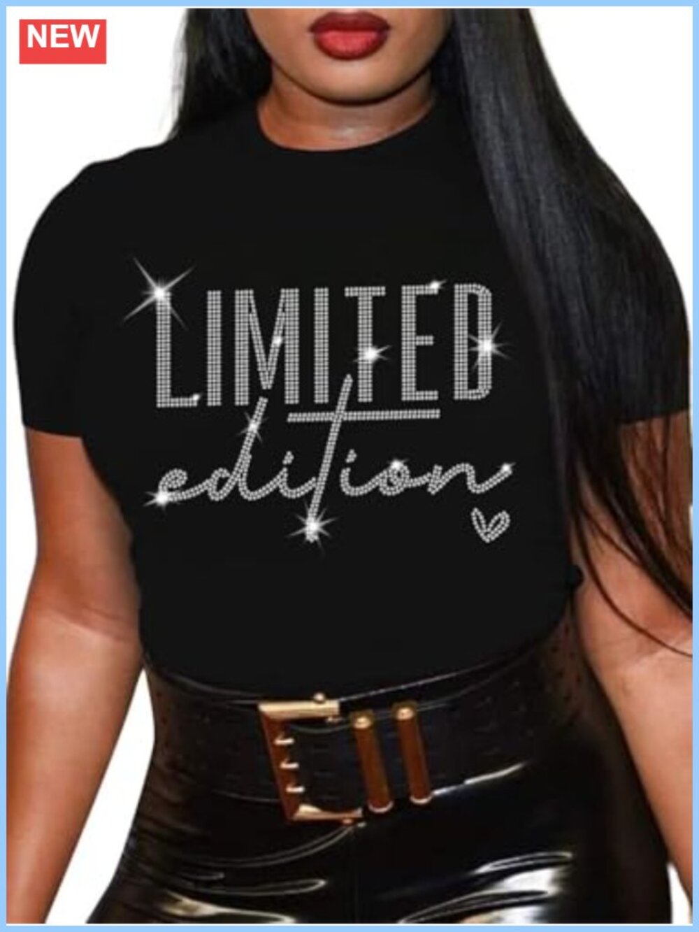 Rhinestone Graphic Tee Short Sleeve Crew Neck Loose Casual Top